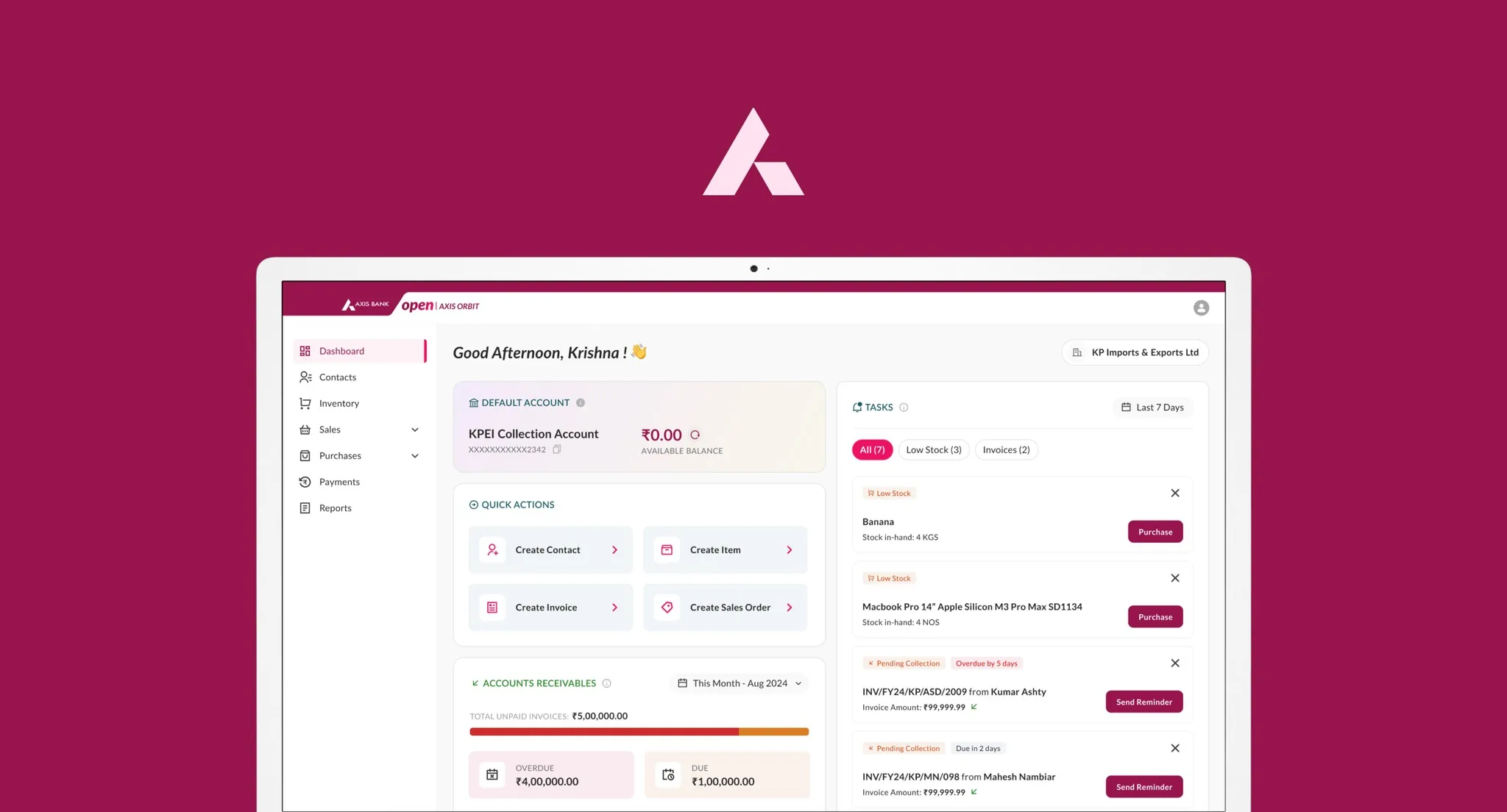 Axis Orbit business management dashboard