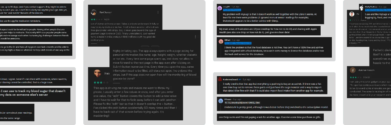 Existing diabetes app user reviews and community feedback