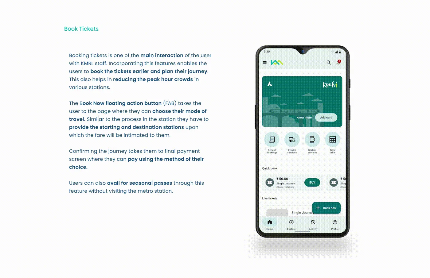 Animated Kochi 1 ticket booking flow