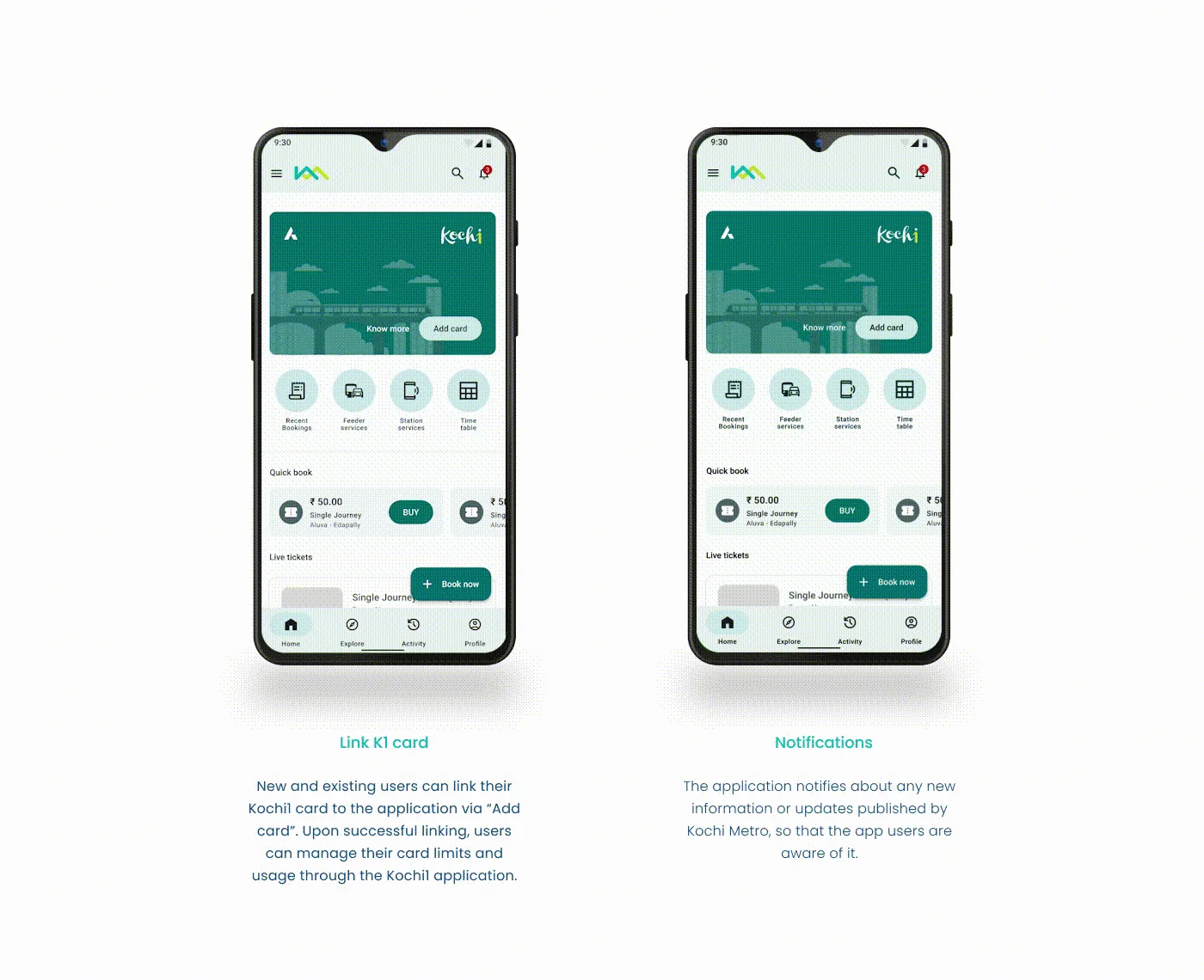Animated Kochi 1 card linking and notification interactions